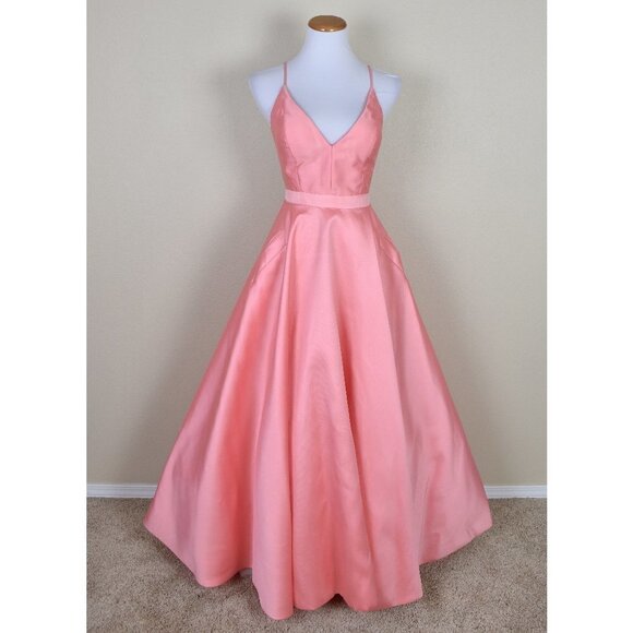 Sherri Hill 52821 V-Neck Ball Gown With Lace Up Back CORAL 4 - Picture 1 of 9